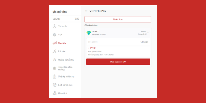 Bạn có thể dùng ví điện tử VTPay nếu muốn nạp vốn